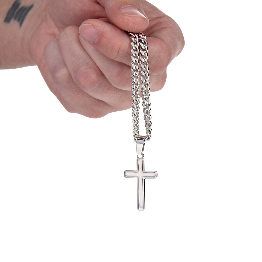 Cuban Link Chain with Engraved Artisan Cross