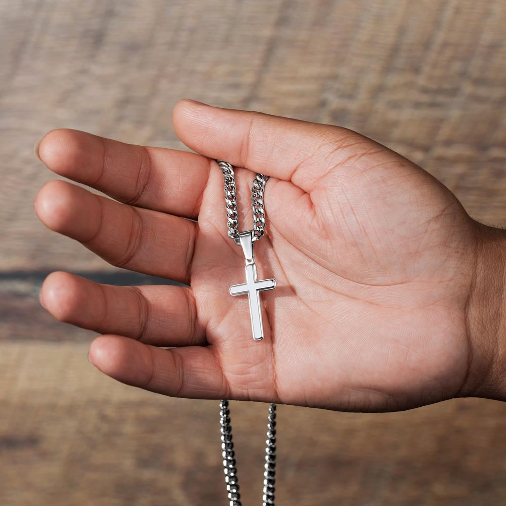 Cuban Link Chain with Engraved Artisan Cross