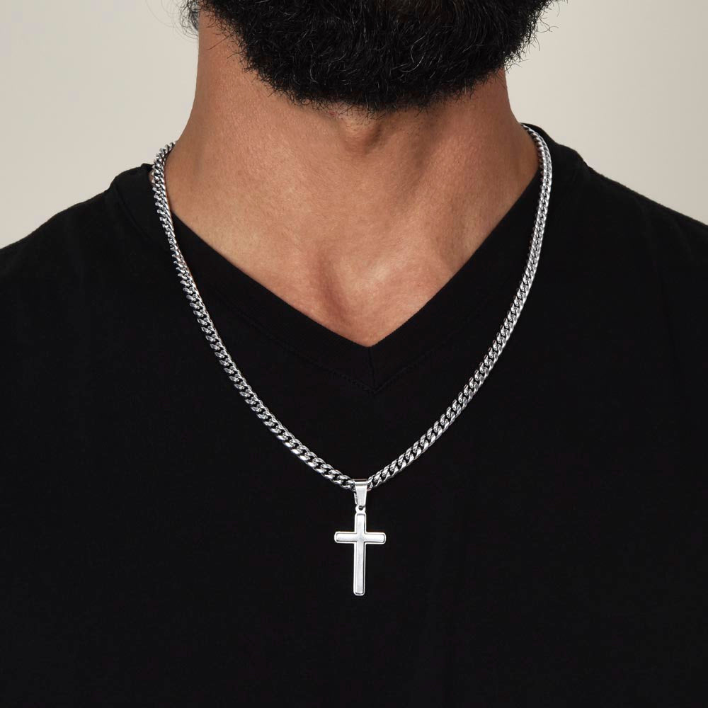 Cuban Link Chain with Engraved Artisan Cross